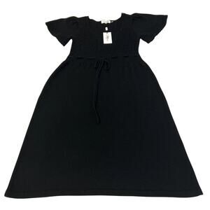 Calvin Klein Sweater Dress Wool Blend Women's Sz S Black Short Sleeve Tie Waist